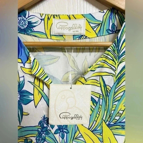 Cappagallo Tropical Floral Hibiscus Tunic Resort Wear Top Medium Petite NWT - Picture 3 of 6